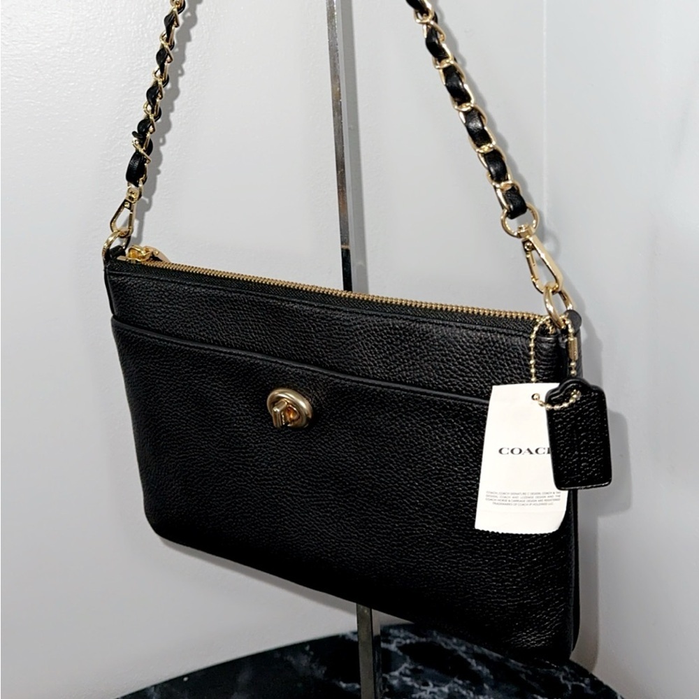COACH Crossbody Bag C3376-GDBLK Polly Polished Pebble Leather Black AUTHENTIC - Picture 5 of 12